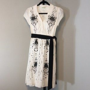 White & Black Embroidered Anthropologie Lil Dress